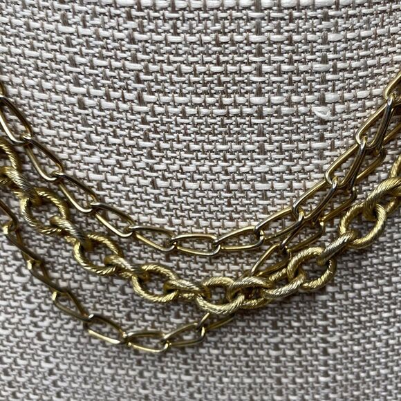 Gold Tone Chain Multi 3 Chain Necklace. - Picture 3 of 6